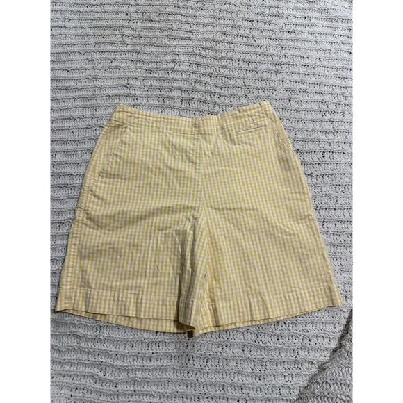 VTG Talbots Shorts Plaid 7" Inseam Women's Size 8 Butter Yellow Side Zip Stretch - Picture 1 of 9